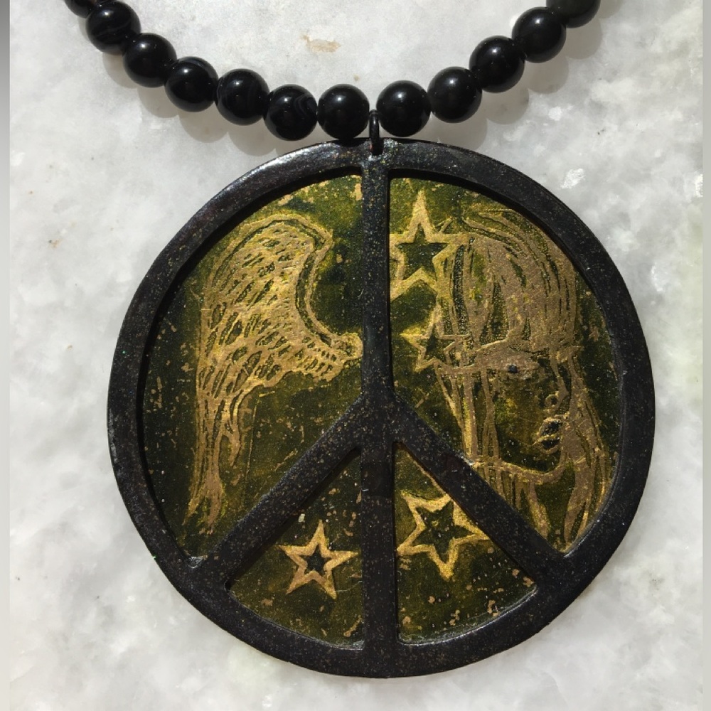 Peace Necklace | Handcrafted with black onyx and black agate beaded 18” necklace - Picture 13 of 15